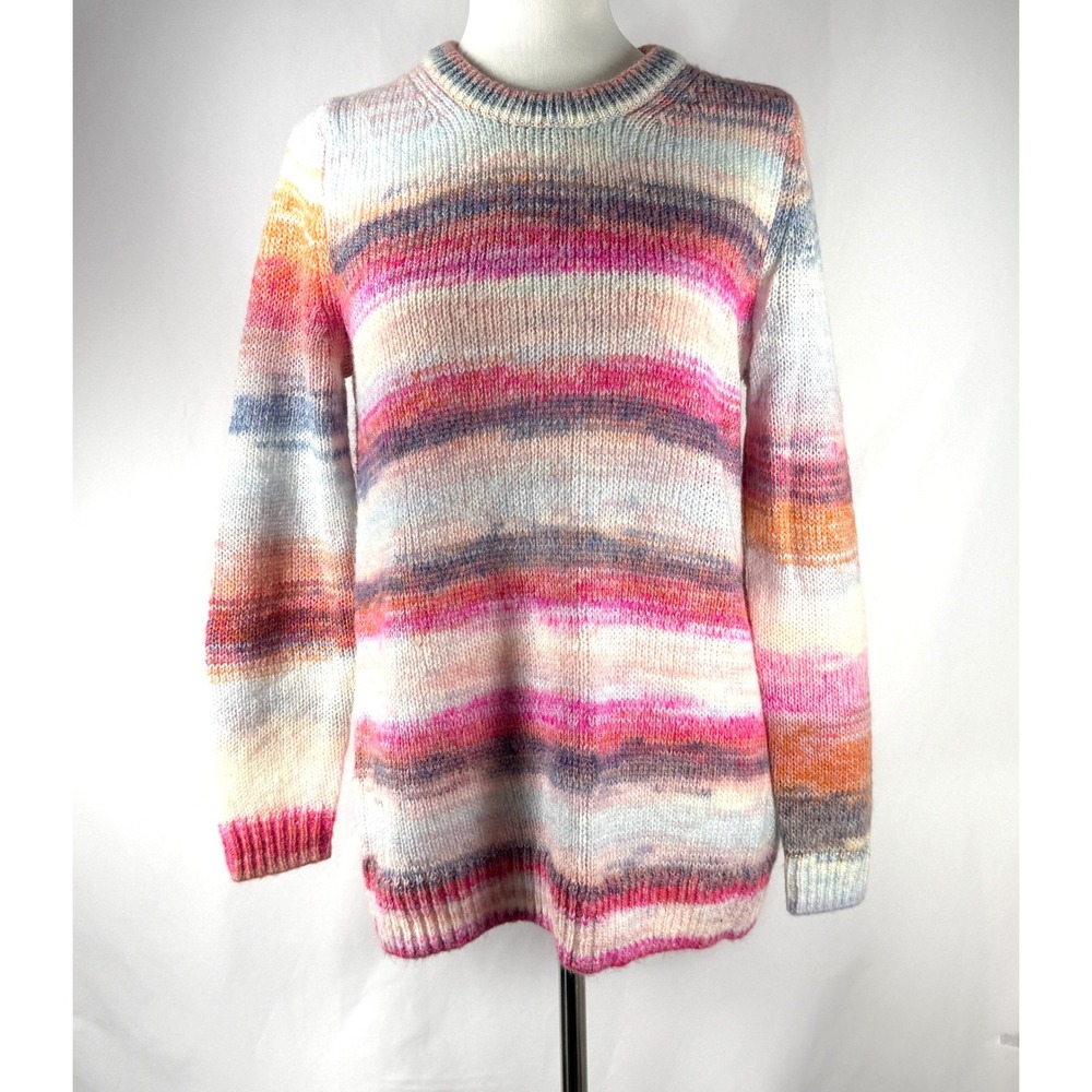 GAP Women's Forever Cozy‎ Pink Rainbow Striped Knit Sweater Size S Preppy Twee